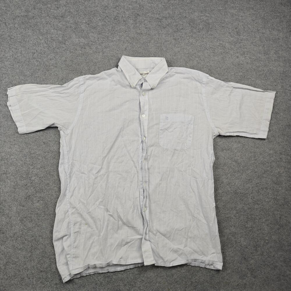Pierre Cardin Shirt Mens Large White Striped Cotton Short Sleeve Button-Up